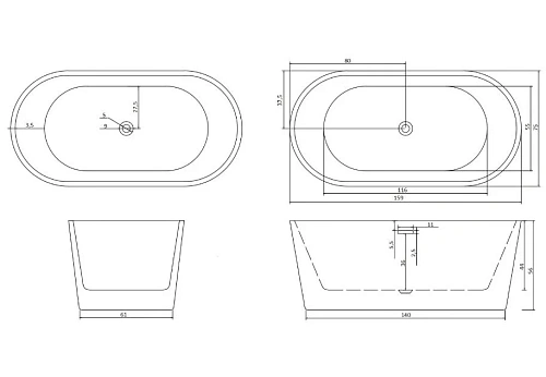 Ванна отдельностоящая Ceruttispa RESIA160 CT10866 1600x750x560 акриловая Ванна отдельностоящая Ceruttispa RESIA160 CT10866 1600x750x560 акриловая