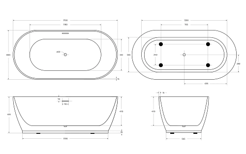 Ванна отдельностоящая BelBagno BB413-1700-800-MATT 1700x800 акриловая Ванна отдельностоящая BelBagno BB413-1700-800-MATT 1700x800 акриловая