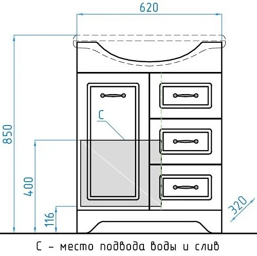 Тумба под раковину Style Line Олеандр-2 65 (3 ящ.) ЛС-00000047 Тумба под раковину Style Line Олеандр-2 65 (3 ящ.) ЛС-00000047