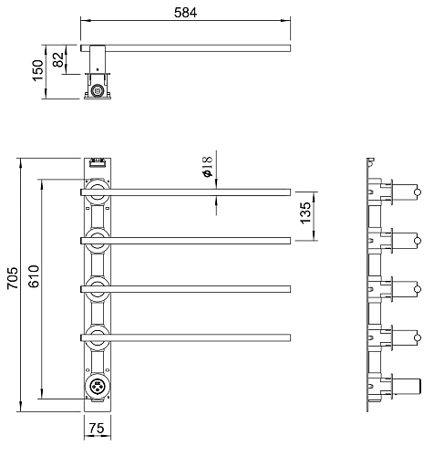 Полотенцесушитель электрический Wonzon & Woghand встраиваемый, темный графит (WW-A364-GM) Полотенцесушитель электрический Wonzon & Woghand встраиваемый, темный графит (WW-A364-GM)