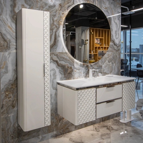 Тумба под раковину Armadi Art ROMBO 120 777-120-WG белый матовый/золото Тумба под раковину Armadi Art ROMBO 120 777-120-WG белый матовый/золото