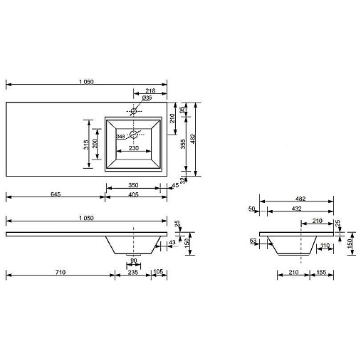 Тумба с раковиной Эстет Dallas Luxe ФР-00009679 1050х482 правая, подвесная 1 ящик Тумба с раковиной Эстет Dallas Luxe ФР-00009679 1050х482 правая, подвесная 1 ящик