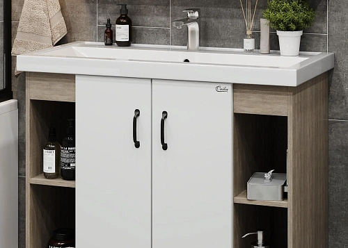 Тумба под раковину Onika Тимбер 100 см 110011 напольная, белая мат./дуб сонома (для Фостер 100) Тумба под раковину Onika Тимбер 100 см 110011 напольная, белая мат./дуб сонома (для Фостер 100)