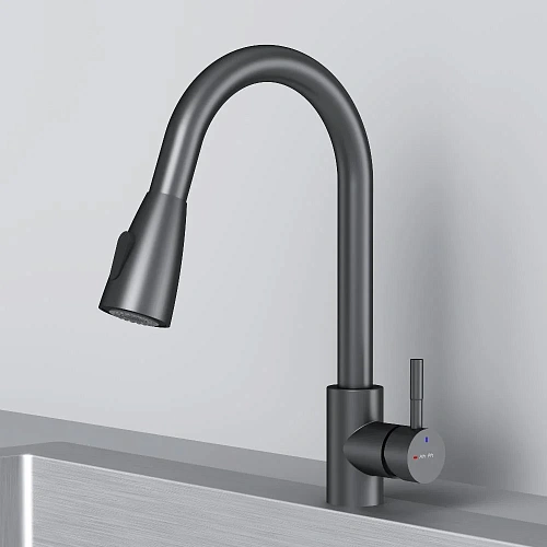 Смеситель для кухни AM.PM X-Joy S F85B07522 с вытягивающимся изливом, черный Смеситель для кухни AM.PM X-Joy S F85B07522 с вытягивающимся изливом, черный