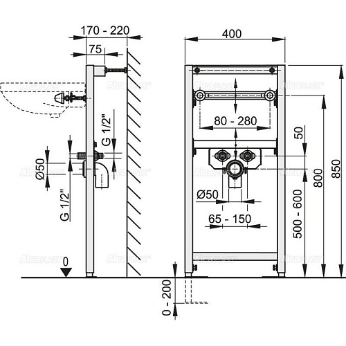 Инсталляция для раковины Alcaplast A104/850 Инсталляция для раковины Alcaplast A104/850