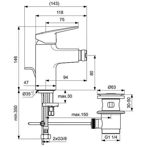 Смеситель для биде Ideal Standard CERAPLAN BD278AA Смеситель для биде Ideal Standard CERAPLAN BD278AA