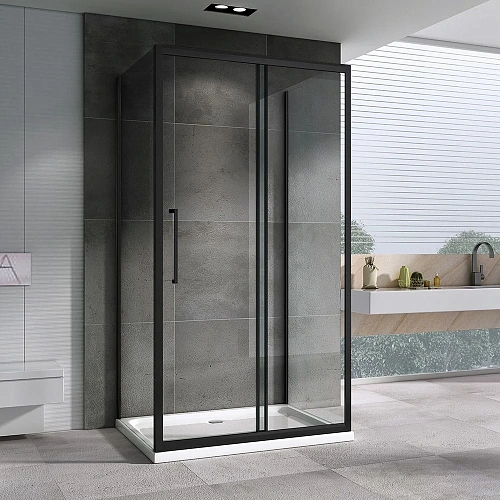 Душевой уголок ABBER Schwarzer Diamant AG30140BH-S85B-S85B 140x85 см универсальный, профиль черный, стекло прозрачное Душевой уголок ABBER Schwarzer Diamant AG30140BH-S85B-S85B 140x85 см универсальный, профиль черный, стекло прозрачное