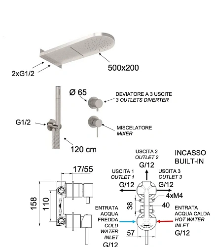 Душевая система Remer X Style INOX SSX93PS02MMCA, нержавеющая сталь Душевая система Remer X Style INOX SSX93PS02MMCA, нержавеющая сталь