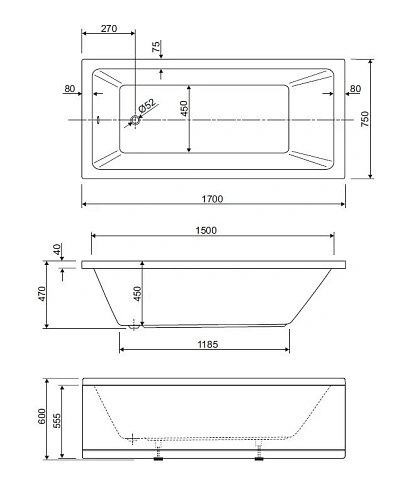 Акриловая ванна CEZARES PLANE SOLO-170-75-45-W37 1700x750 белый Акриловая ванна CEZARES PLANE SOLO-170-75-45-W37 1700x750 белый