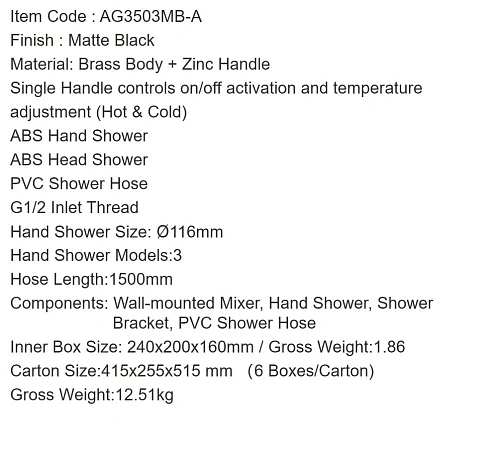 Смеситель для душа ARROW AG3503MB-A черный Смеситель для душа ARROW AG3503MB-A черный