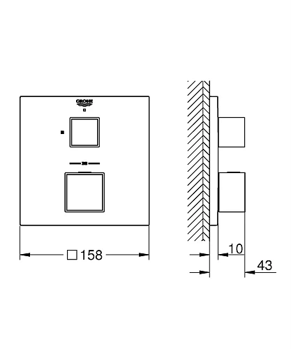 Смеситель для душа GROHE Grohtherm Cube, хром (24153000) внешняя часть термостата Смеситель для душа GROHE Grohtherm Cube, хром (24153000) внешняя часть термостата
