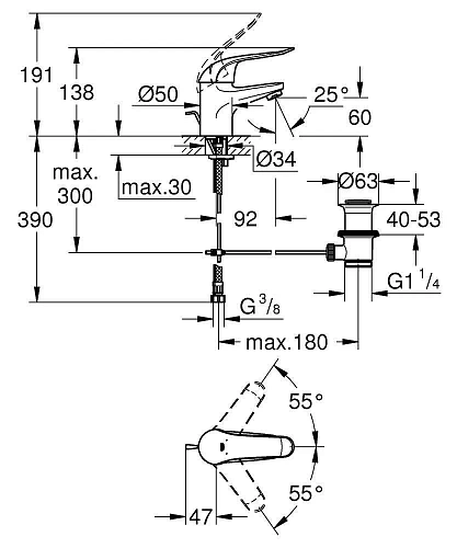 Смеситель для раковины GROHE Euroeco Special с донным клапаном, хром (32763000) Смеситель для раковины GROHE Euroeco Special с донным клапаном, хром (32763000)