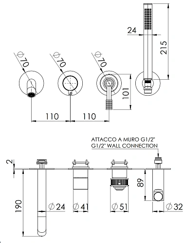 Смеситель для ванны Remer Atelier AL53D2PWBRP, медь брашированная Смеситель для ванны Remer Atelier AL53D2PWBRP, медь брашированная