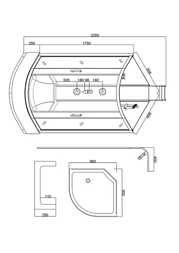 Душевая кабина Taliente с гидромассажем, 90x90x220см, четверть круга, профиль черный, прозрозрачное TA-99CB Душевая кабина Taliente с гидромассажем, 90x90x220см, четверть круга, профиль черный, прозрозрачное TA-99CB