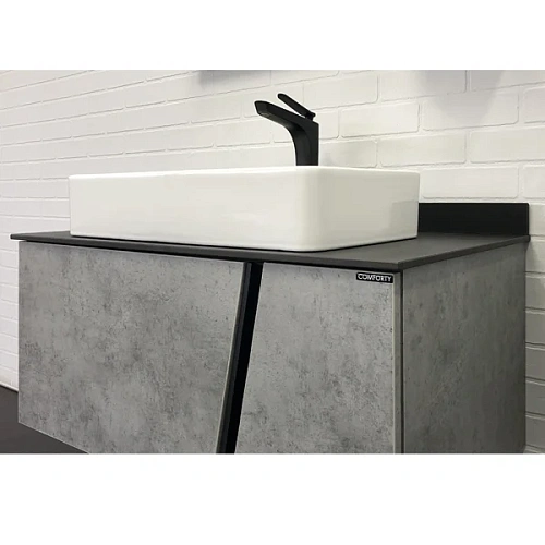 Тумба с раковиной Comforty Эдинбург-90 00004149881 бетон светлый с черной столешницей и раковиной Comforty 78189 Тумба с раковиной Comforty Эдинбург-90 00004149881 бетон светлый с черной столешницей и раковиной Comforty 78189