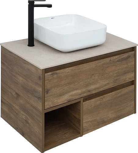 Тумба с раковиной STWORKI Карлстад 75 дуб рустикальный, простоун беж, с отверстием для смесителя в с 425257 Тумба с раковиной STWORKI Карлстад 75 дуб рустикальный, простоун беж, с отверстием для смесителя в с 425257