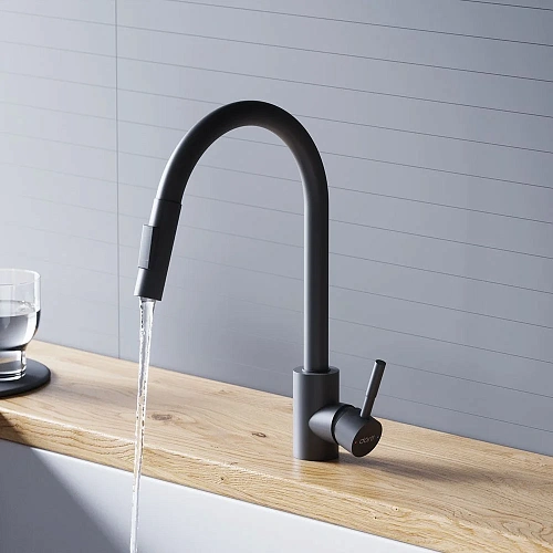 Смеситель для кухни Dorff Logic D3007522 с вытягивающимся изливом, черный Смеситель для кухни Dorff Logic D3007522 с вытягивающимся изливом, черный