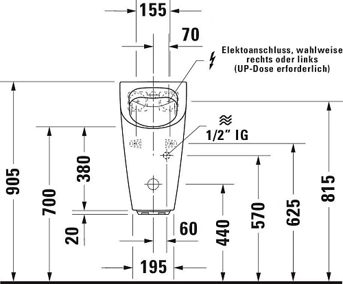 Писсуар Duravit ME by Starck 2809310097 подача воды сзади белый Писсуар Duravit ME by Starck 2809310097 подача воды сзади белый