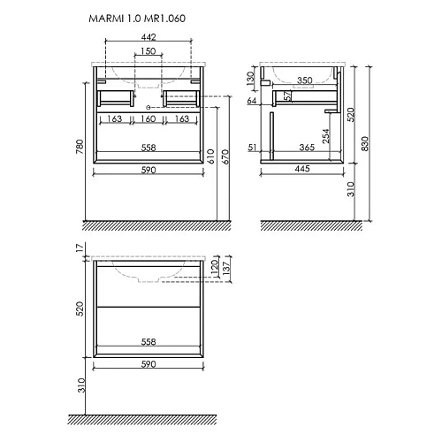 Тумба под раковину Sancos Marmi 1.0 MR1.060ECH 590х445х520 дуб чарльстон, подвесная Тумба под раковину Sancos Marmi 1.0 MR1.060ECH 590х445х520 дуб чарльстон, подвесная