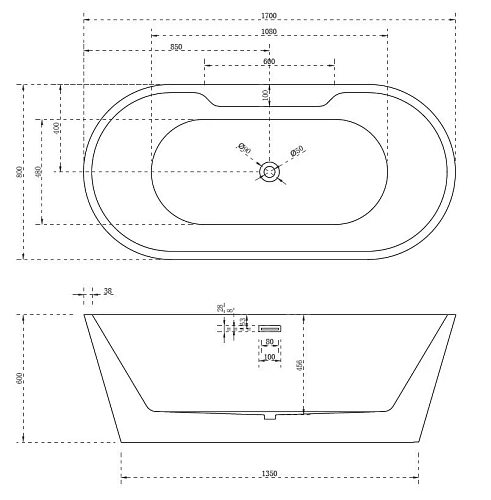 Ванна отдельностоящая ABBER AB9299-1.7 170x80 универсальная, белая акриловая Ванна отдельностоящая ABBER AB9299-1.7 170x80 универсальная, белая акриловая