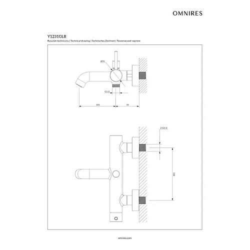 Смеситель для ванны OMNIRES Y Y1231GLB (брашированное золото) Смеситель для ванны OMNIRES Y Y1231GLB (брашированное золото)