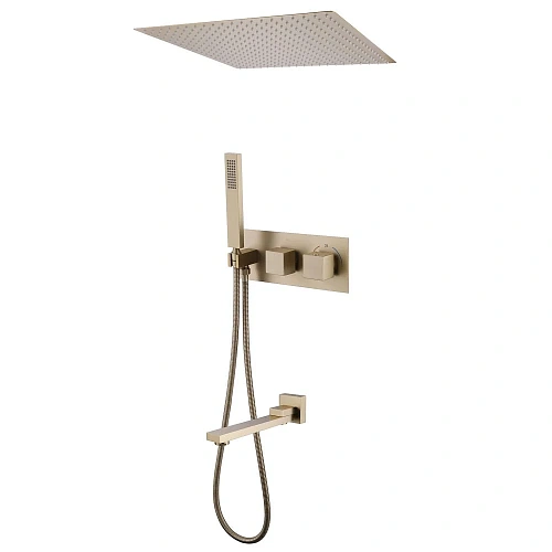 Душевая система ABBER Daheim AF8254G скрытого монтажа с изливом, термостат, золото матовое Душевая система ABBER Daheim AF8254G скрытого монтажа с изливом, термостат, золото матовое