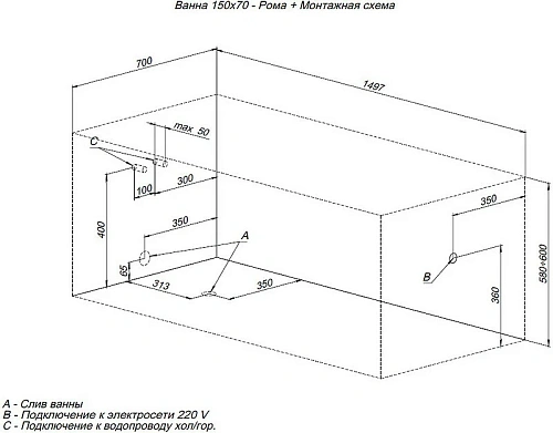 Акриловая ванна Aquanet Roma 150x70 (с каркасом) 00205541 Акриловая ванна Aquanet Roma 150x70 (с каркасом) 00205541