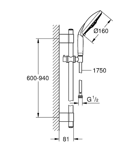 Душевой гарнитур GROHE Rainshower Classic 160 (Душевая лейка, штанга 900 мм, шланг 1750 мм), хром (2 28770001 Душевой гарнитур GROHE Rainshower Classic 160 (Душевая лейка, штанга 900 мм, шланг 1750 мм), хром (2 28770001