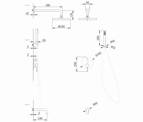 Душевая система ABBER Wasser Kreis AF8117G скрытого монтажа с изливом, золото матовое Душевая система ABBER Wasser Kreis AF8117G скрытого монтажа с изливом, золото матовое