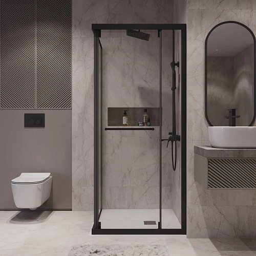 Душевой уголок Niagara Nova NG-6833-34BLACK (90x90x195) квадратная, раздвижная, черный матовый, стекло прозрачное Душевой уголок Niagara Nova NG-6833-34BLACK (90x90x195) квадратная, раздвижная, черный матовый, стекло прозрачное