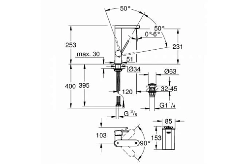 Смеситель для раковины GROHE Plus Digital с индикатором температуры и сливным гарнитуром, хром (2395 23959003 Смеситель для раковины GROHE Plus Digital с индикатором температуры и сливным гарнитуром, хром (2395 23959003
