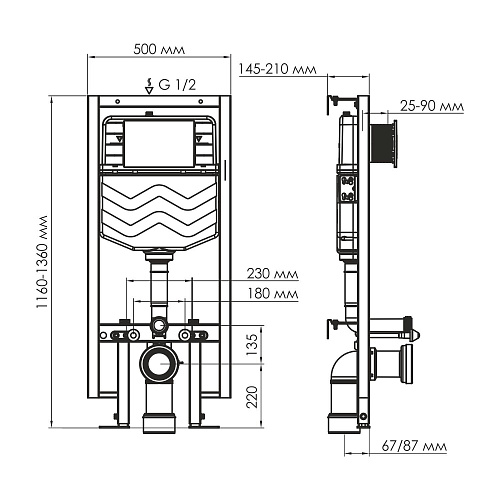 Инсталляция для унитаза WasserKRAFT Vils 56TLT.010.ME.MG01 с клавишей смыва золото Инсталляция для унитаза WasserKRAFT Vils 56TLT.010.ME.MG01 с клавишей смыва золото
