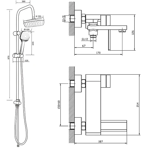 Душевая система Orange Splito M36-944cr с изливом, хром Душевая система Orange Splito M36-944cr с изливом, хром