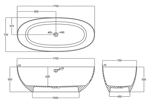 Ванна отдельностоящая ABBER AT9703Opal 170x75 универсальная, коричневый полиэфирная смола Ванна отдельностоящая ABBER AT9703Opal 170x75 универсальная, коричневый полиэфирная смола