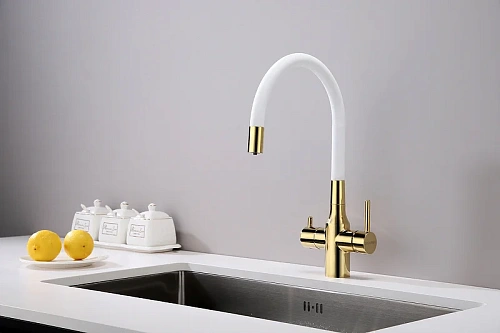 Смеситель для кухни Paulmark Salix золото белый шланг Sa213419-Gw Смеситель для кухни Paulmark Salix золото белый шланг Sa213419-Gw