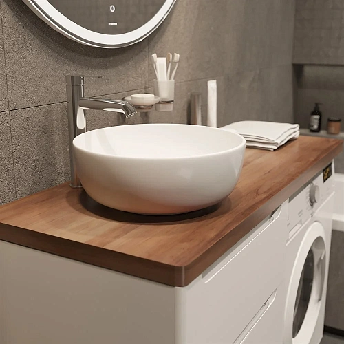 Тумба с раковиной STWORKI Берген 60 белая с темной столешницей 122, Moon 1, R 549671 Тумба с раковиной STWORKI Берген 60 белая с темной столешницей 122, Moon 1, R 549671