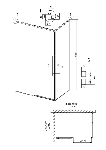 Душевой уголок GROSSMAN Galaxy 100.K33.01.100.21.02-200.K33.01.80.21.02 (100х80х195) раздвижная(левая),черный матовый,стекло шиншилла Душевой уголок GROSSMAN Galaxy 100.K33.01.100.21.02-200.K33.01.80.21.02 (100х80х195) раздвижная(левая),черный матовый,стекло шиншилла