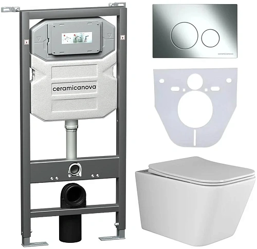 Комплект унитаза Ceramica Nova Сет 4 в 1 инсталляция с кнопкой и шумоизоляцией CN3007_1001CH_1000 Комплект унитаза Ceramica Nova Сет 4 в 1 инсталляция с кнопкой и шумоизоляцией CN3007_1001CH_1000