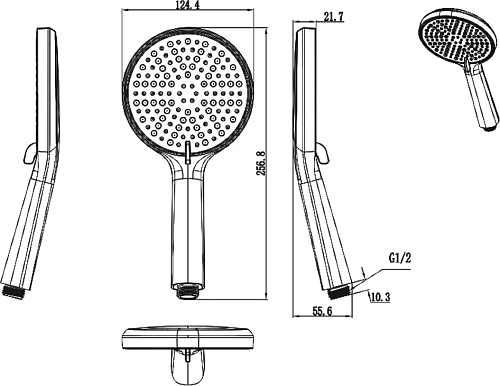 Лейка душевая Raglo R450.50.09 3-х режимная круглая пластик/силикон, графит Лейка душевая Raglo R450.50.09 3-х режимная круглая пластик/силикон, графит