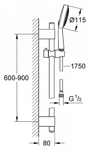 Душевой гарнитур GROHE Power&amp;Soul Cosmopolitan 115 (Душевая лейка, штанга 900 мм, шланг 1750 мм), хр 27755000 Душевой гарнитур GROHE Power&amp;Soul Cosmopolitan 115 (Душевая лейка, штанга 900 мм, шланг 1750 мм), хр 27755000