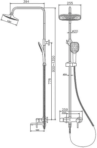 Душевая система Haiba HB24805-7 Душевая система Haiba HB24805-7
