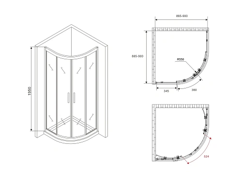 Душевой уголок ABBER Schwarzer Diamant AG01090B 90x90 см универсальный, профиль черный, стекло прозрачное Душевой уголок ABBER Schwarzer Diamant AG01090B 90x90 см универсальный, профиль черный, стекло прозрачное