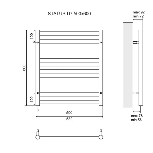 Полотенцесушитель водяной Lemark Status LM44607 П7 500x600 Полотенцесушитель водяной Lemark Status LM44607 П7 500x600