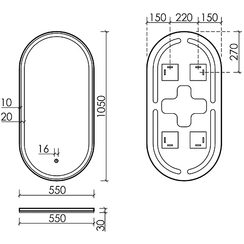 Зеркало Sancos Oval OV55F 550х1050 фронтальная подсветка с сенсорным управлением Зеркало Sancos Oval OV55F 550х1050 фронтальная подсветка с сенсорным управлением