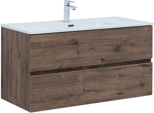 Тумба под раковину Aquanet Алвита New 100 2 ящика, дуб веллингтон табак 00334188 подвесная Тумба под раковину Aquanet Алвита New 100 2 ящика, дуб веллингтон табак 00334188 подвесная