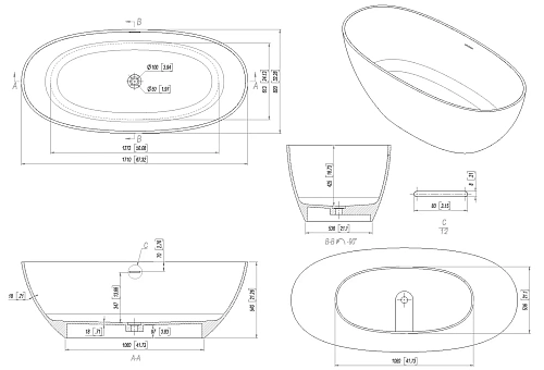 Ванна из искусственного камня Allen Brau Solid Stone Krion Oval 170x80 2.35003.21 Ванна из искусственного камня Allen Brau Solid Stone Krion Oval 170x80 2.35003.21