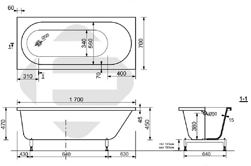 Ванна из искусственного камня Aquanet Lotos Stone 170x70 AQ-00348172 Ванна из искусственного камня Aquanet Lotos Stone 170x70 AQ-00348172