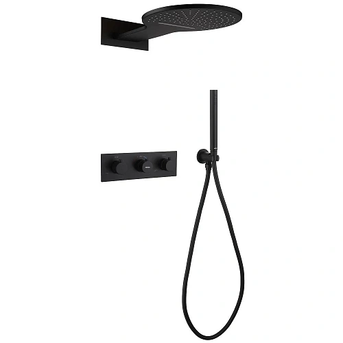Душевая система ABBER Wasser Kreis AF8151B скрытого монтажа без излива, термостат, черный матовый Душевая система ABBER Wasser Kreis AF8151B скрытого монтажа без излива, термостат, черный матовый