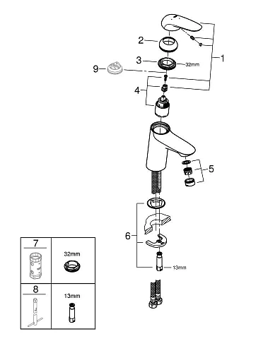 Смеситель для раковины GROHE Wave, хром (23748001) Смеситель для раковины GROHE Wave, хром (23748001)