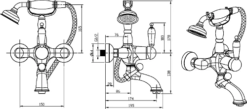 Смеситель для ванны Boheme Brillante Ripresa 343 Смеситель для ванны Boheme Brillante Ripresa 343